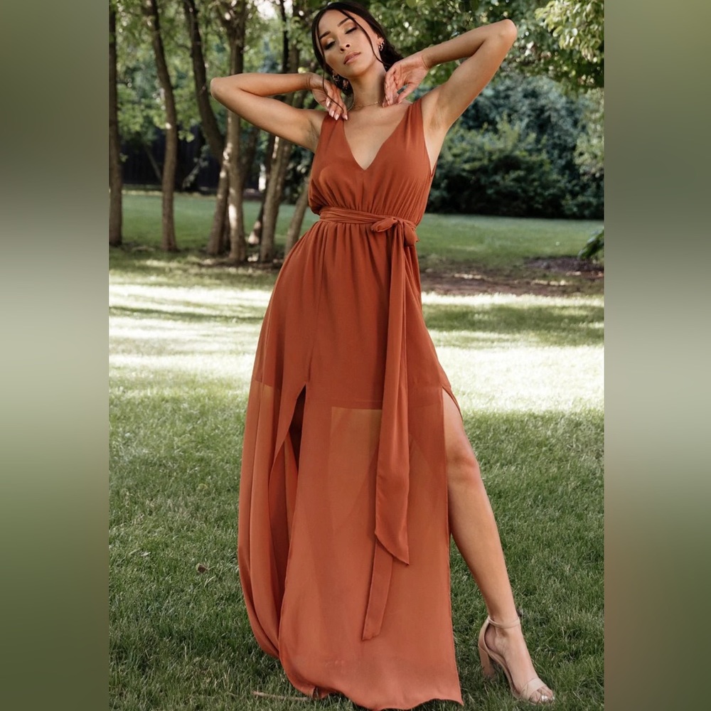 Baltic Born Hera V-Neck Maxi Dress in Rust